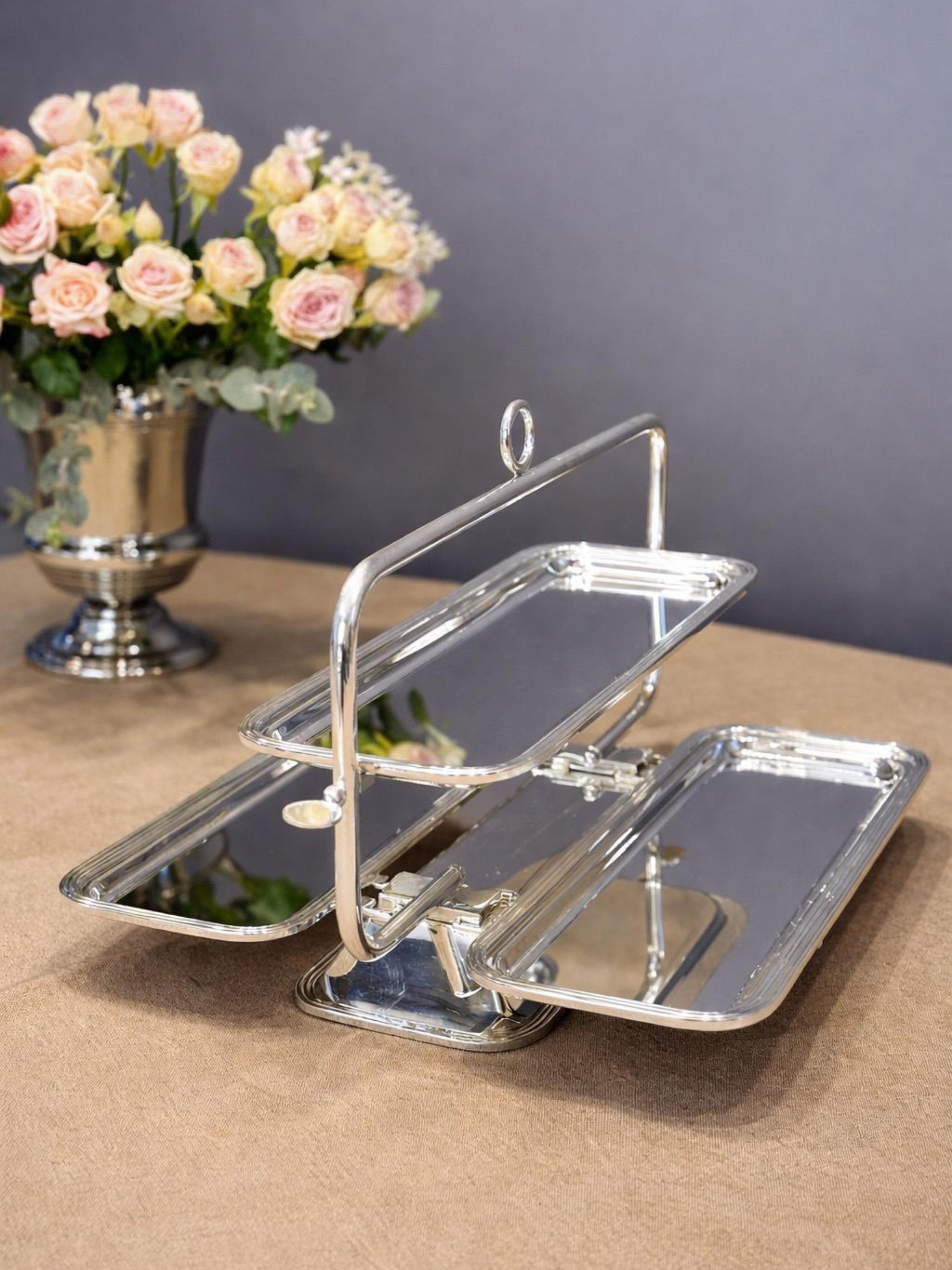 3 lü Katlanır Çubuk Kenarlı Gümüş Sunum