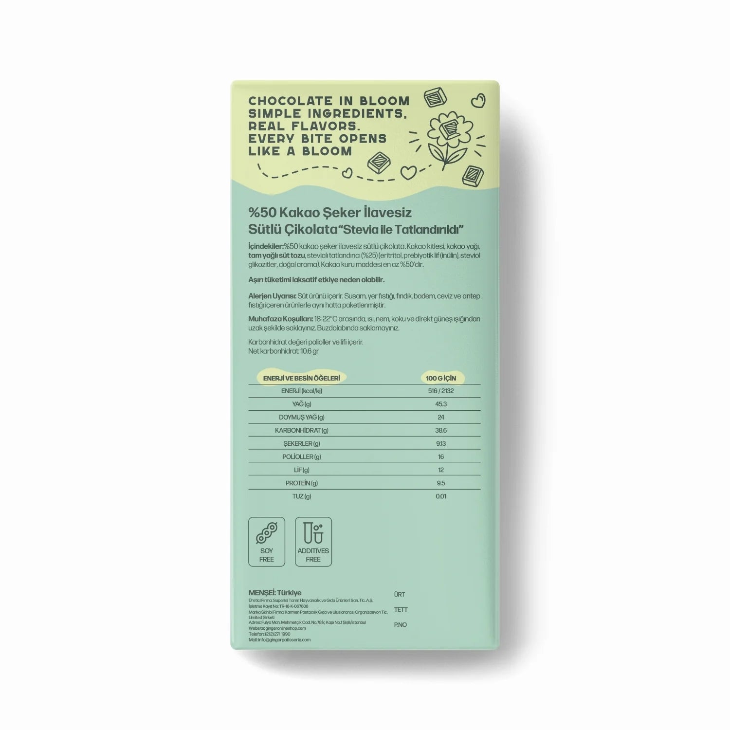 Stevia Sütlü Tablet Çikolata (80 gr) - Chocolate in Bloom